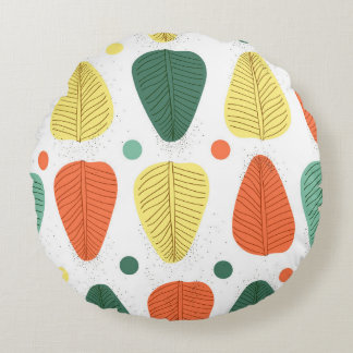 Colourful painted leaves, bright business backgrou round pillow