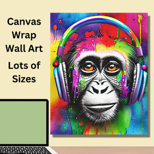 Colourful Painted Monkey with Headphones Canvas Print
