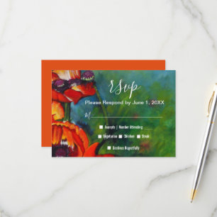 Colourful Painted Orange Poppies Wedding RSVP Card