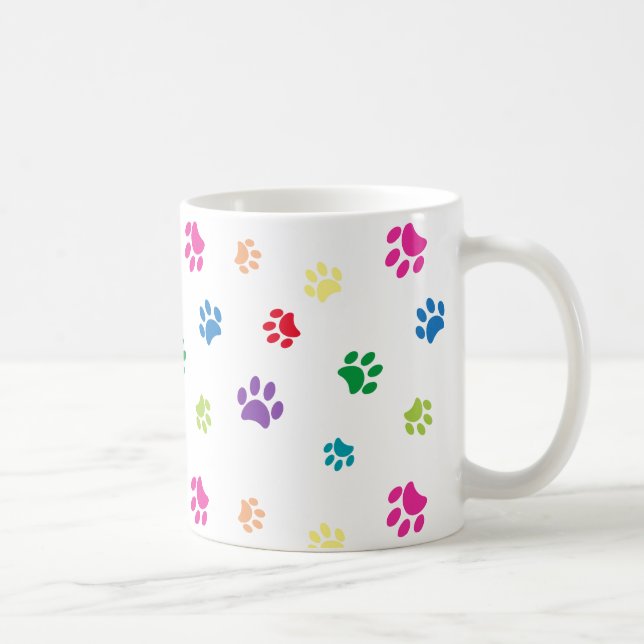 Colourful Painted Paw Prints Coffee Mug (Right)