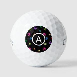 Colourful Painted Paw Prints Monogram Golf Balls