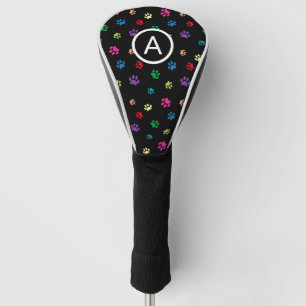 Colourful Painted Paw Prints Monogram Golf Head Cover