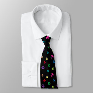 Colourful Painted Paw Prints on Black Tie
