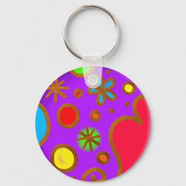 Colourful Painted Purple Red Blue Keychain (Front)