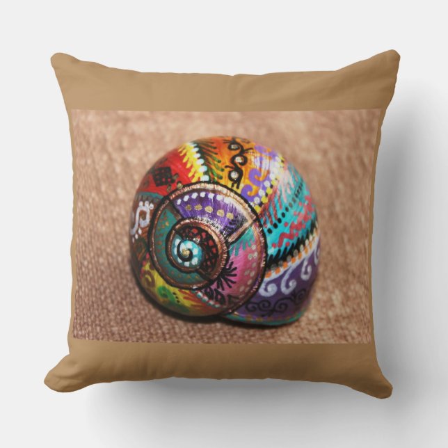 Colourful Painted Snail Shell Square Throw Pillow (Front)
