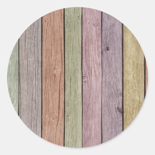 Colourful Painted Weathered Wood Classic Round Sticker (Front)
