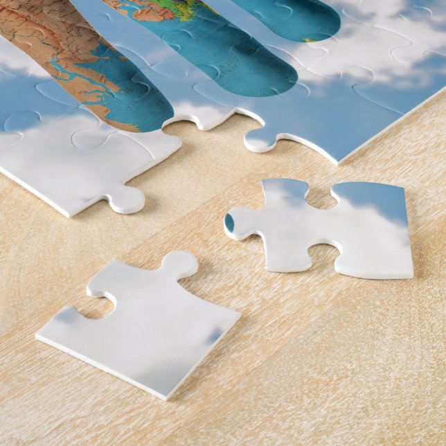 Colourful Painted World Map in Hands, Art Photo Jigsaw Puzzle (Side)