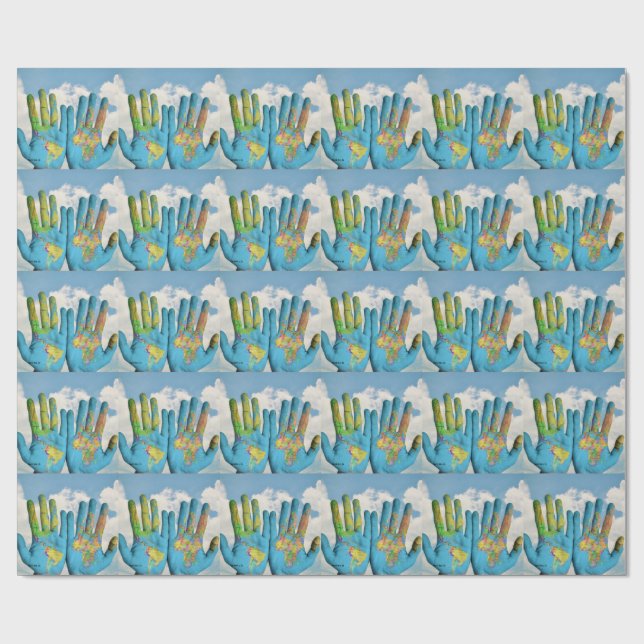 Colourful Painted World Map in Hands, Art Photo Wrapping Paper (Flat)