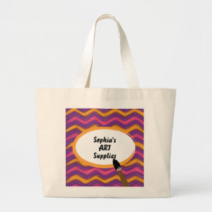 Colourful Painted Zigzags Personalized Art Supplie Large Tote Bag