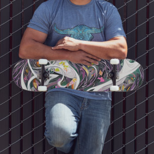 Colourful Painting Curves Abstract Art Skateboard