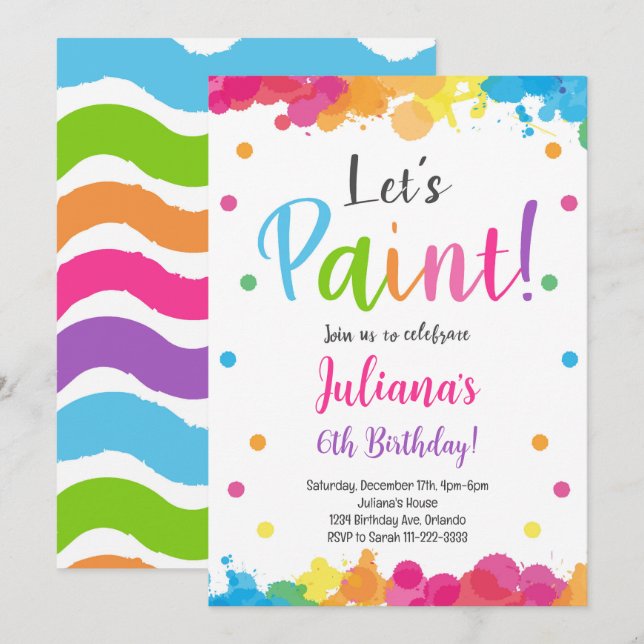 Colourful Painting Kids Birthday Invitation (Front/Back)