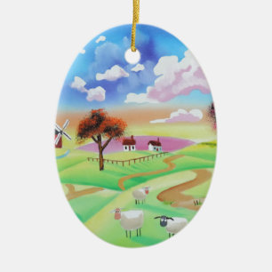 Colourful painting of cow and sheep Gordon Bruce Ceramic Ornament