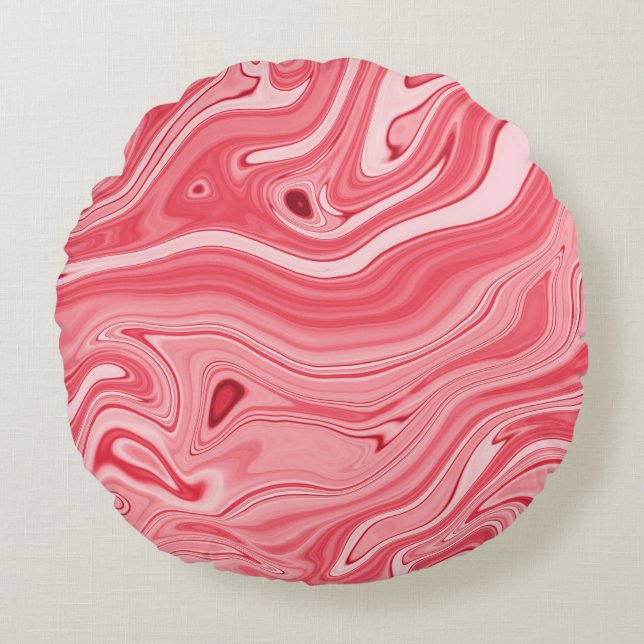 Colourful paintings of marbling, red marble ink pa round pillow (Front)