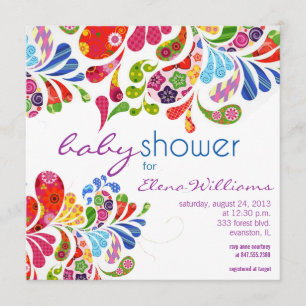 colourful paisley baby shower invitation