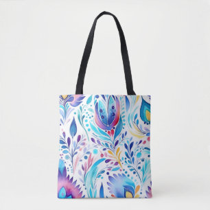 Colourful Paisley Boho Flowers Tote Bag