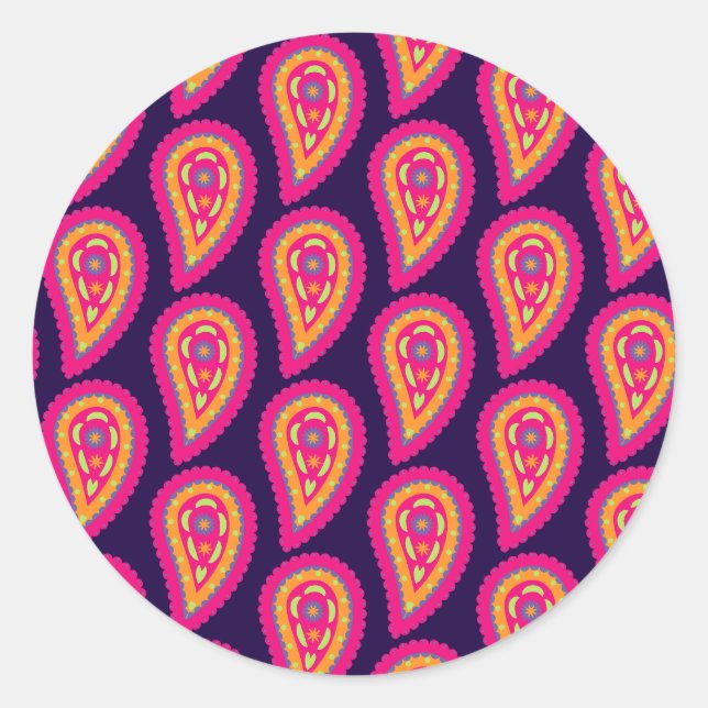 Colourful Paisley Classic Round Sticker (Front)