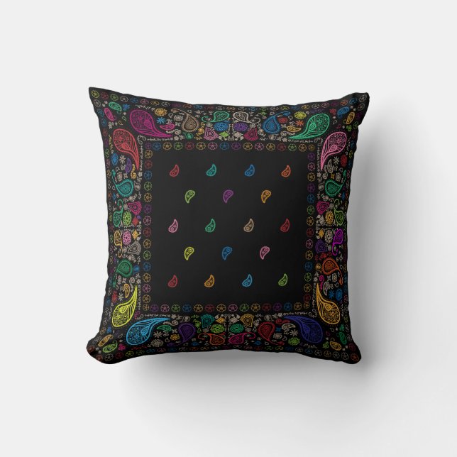 Colourful Paisley Design Throw Pillow (Front)