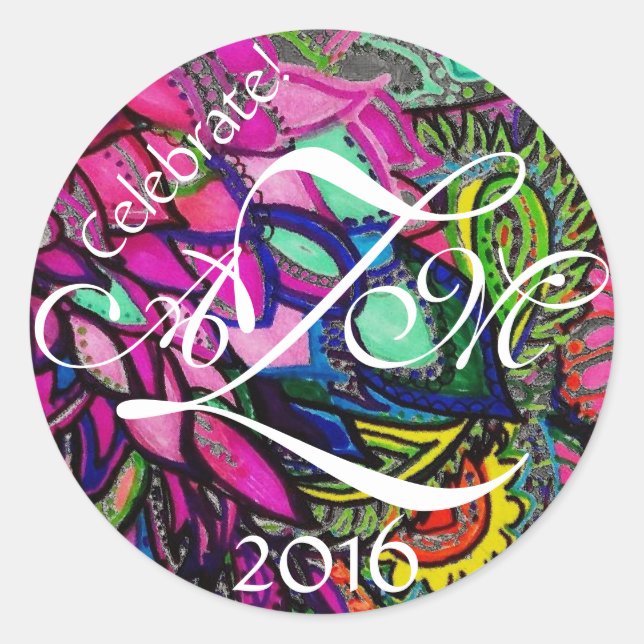 Colourful Paisley Feathers Bright and Colourful Classic Round Sticker (Front)