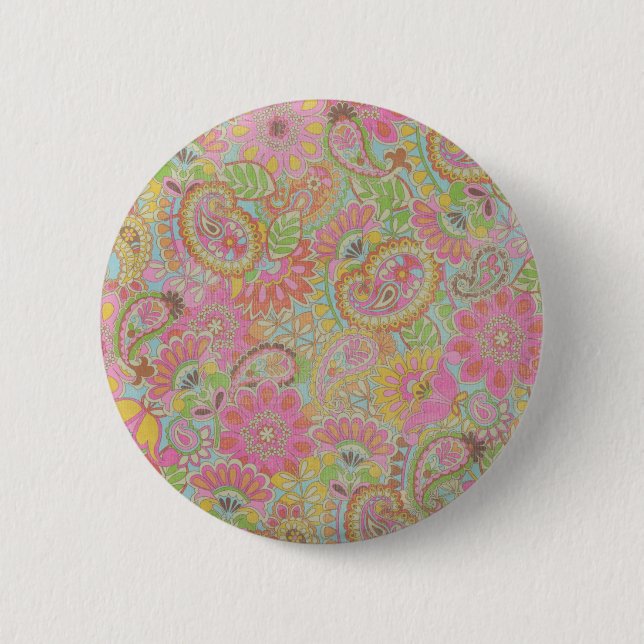 Colourful Paisley Floral botanical Flowers   2 Inch Round Button (Front)