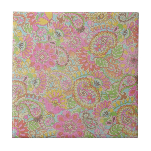 Colourful Paisley Floral botanical Flowers   Tile (Front)