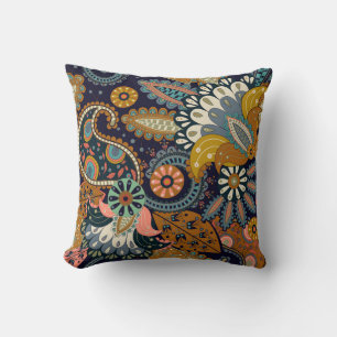 Colourful Paisley: Floral Indian Wallpaper. Throw Pillow