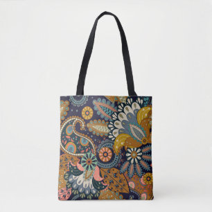 Colourful Paisley: Floral Indian Wallpaper. Tote Bag