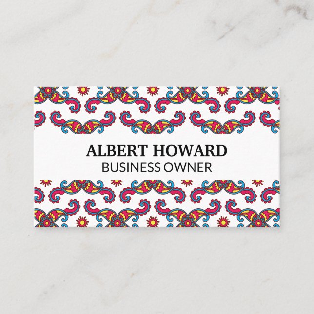 Colourful Paisley Flower Pattern Business Card (Front)