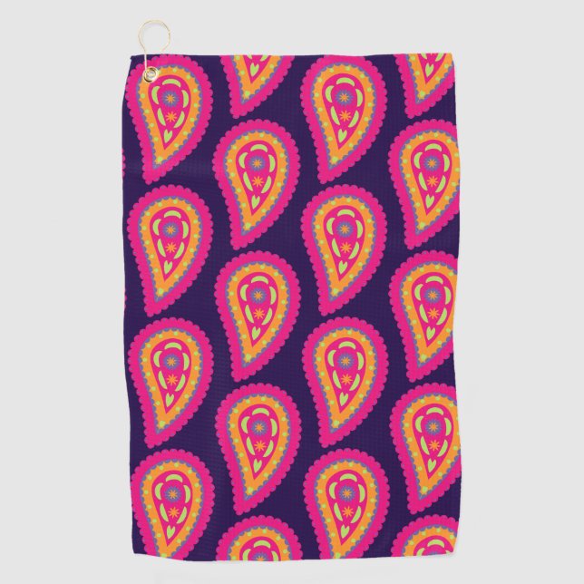 Colourful Paisley Golf Towel (Front)