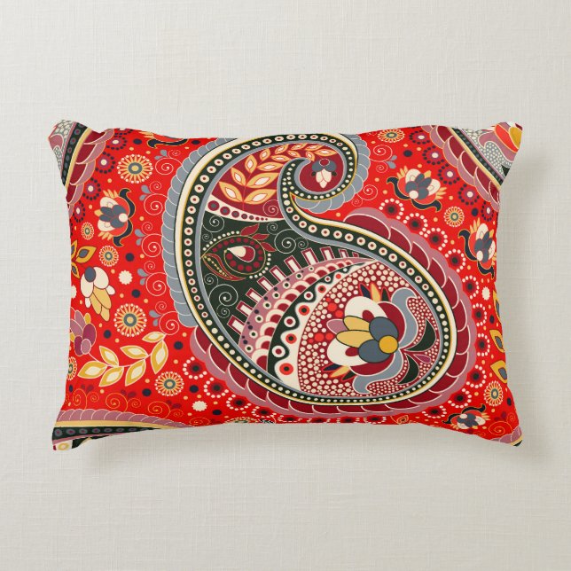 Colourful Paisley Indian Seamless Pattern Accent Pillow (Front)