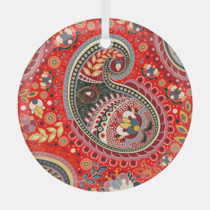 Colourful Paisley Indian Seamless Pattern Glass Ornament