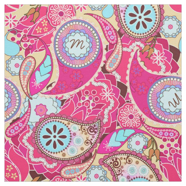 Colourful Paisley Monogram Hot Pink CPM Fabric (Swatch)