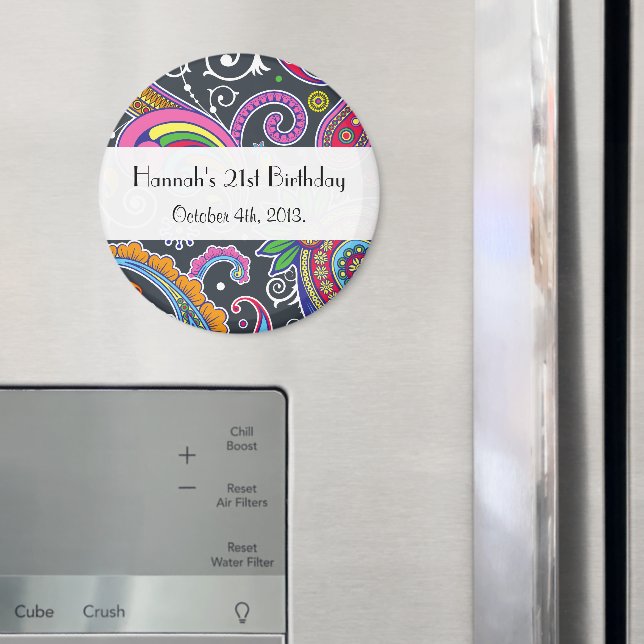 Colourful Paisley, Paisley Pattern, Boteh, Birthda Magnet (In Situ (Fridge))