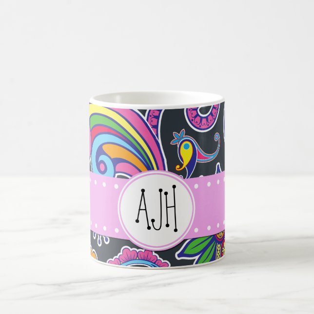 Colourful Paisley, Paisley Pattern, Boteh, Monogra Coffee Mug (Center)