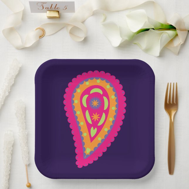 Colourful Paisley Paper Plate (Wedding)