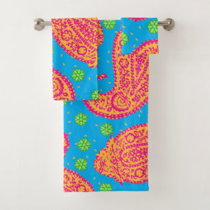 Colourful Paisley Pattern Bath Towel Set
