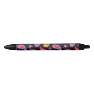 Colourful Paisley Pattern Black Ink Pen
