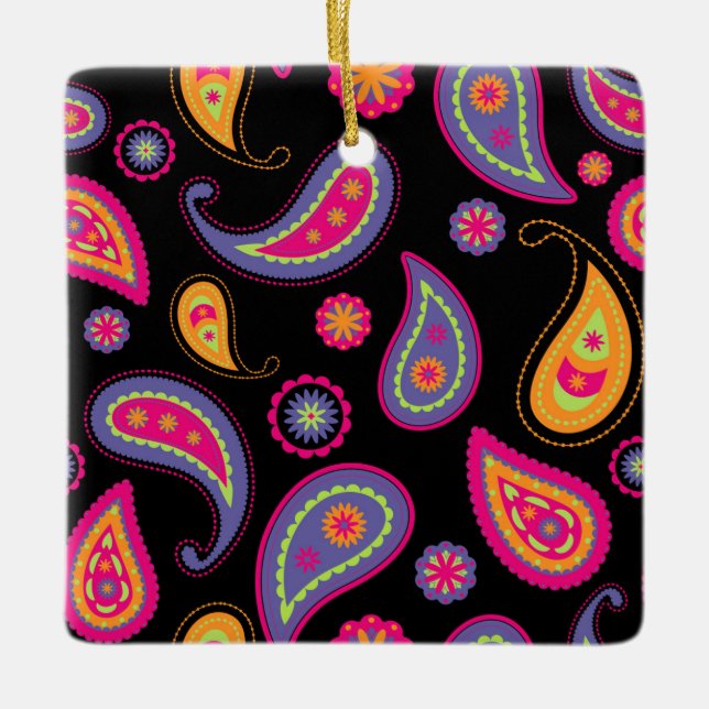 Colourful Paisley Pattern Ceramic Ornament (Front)