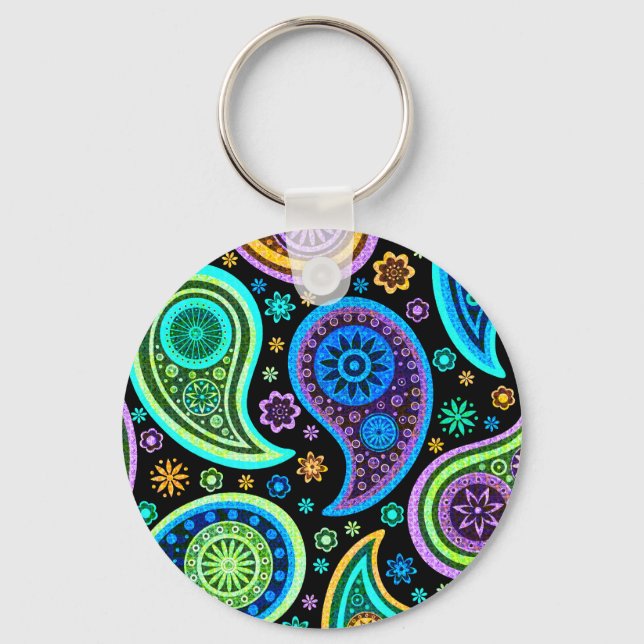 Colourful Paisley Pattern Keychain (Front)