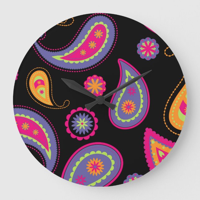 Colourful Paisley Pattern Large Clock (Front)