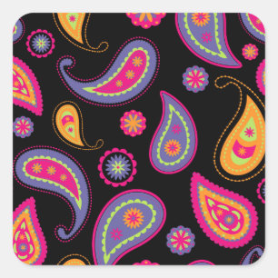 Colourful Paisley Pattern Square Sticker