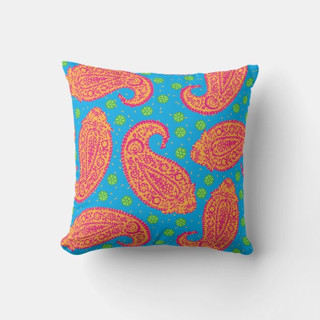 Colourful Paisley Pattern Throw Pillow (Front)