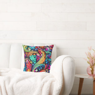 Colourful Paisley Pattern Throw Pillow