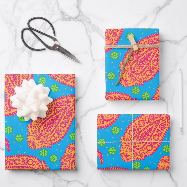 Colourful Paisley Pattern Wrapping Paper Sheet (Front)