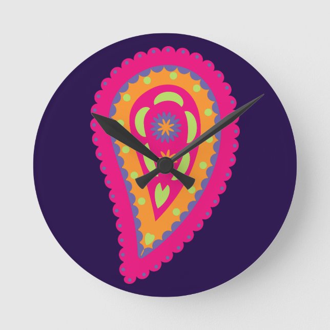 Colourful Paisley Round Clock (Front)