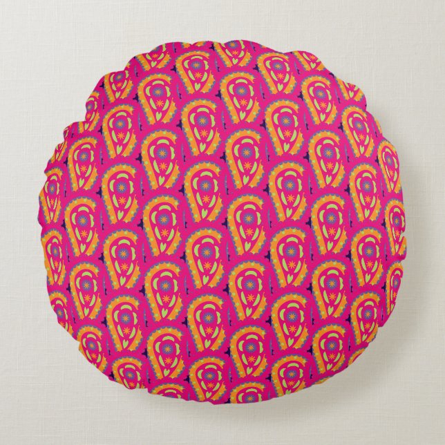 Colourful Paisley Round Pillow (Front)