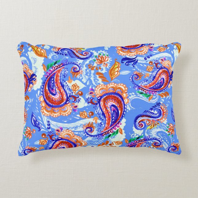 Colourful paisley seamless pattern accent pillow (Front)