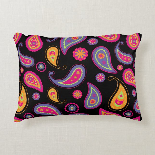 Colourful Paisley seamless Pattern Accent Pillow (Front)