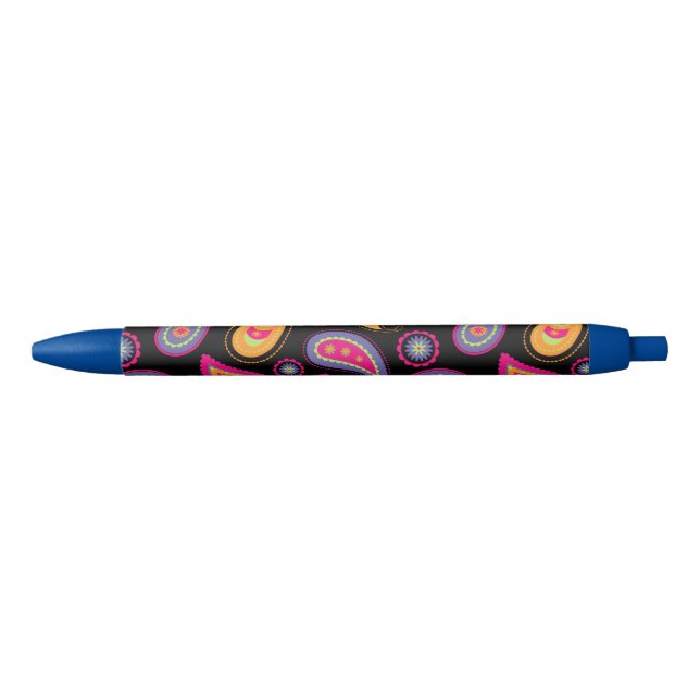 Colourful Paisley seamless Pattern Black Ink Pen (Front)