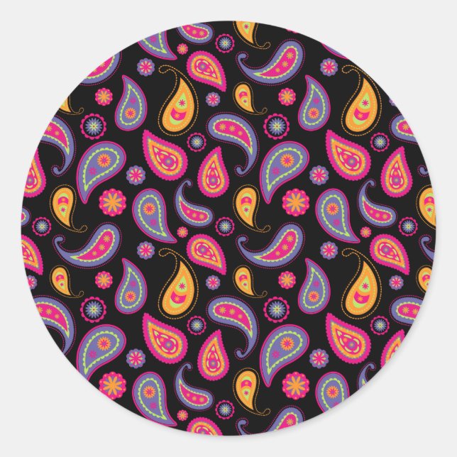 Colourful Paisley seamless Pattern Classic Round Sticker (Front)