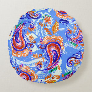 Colourful paisley seamless pattern round pillow
